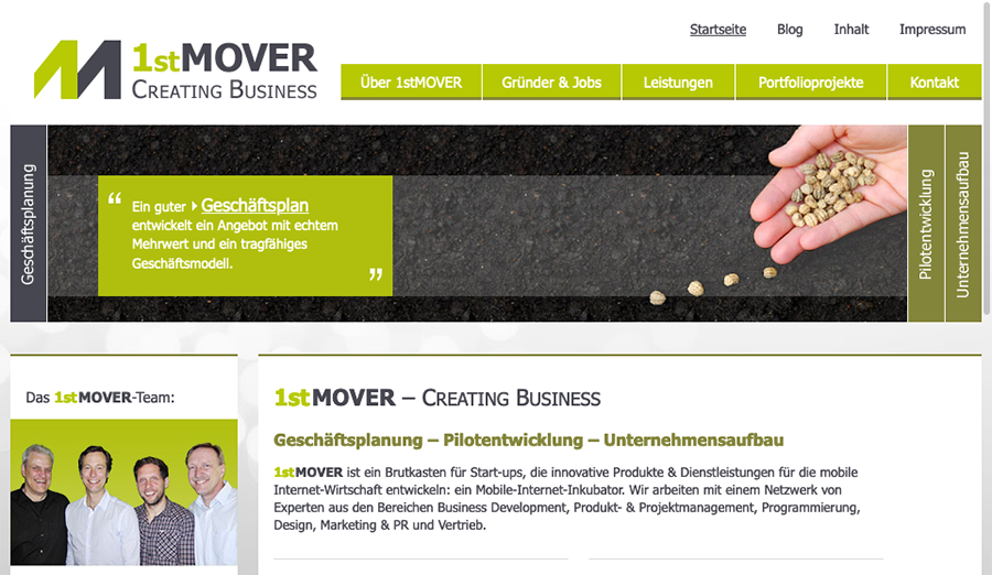 1stMOVER Homepage 2012